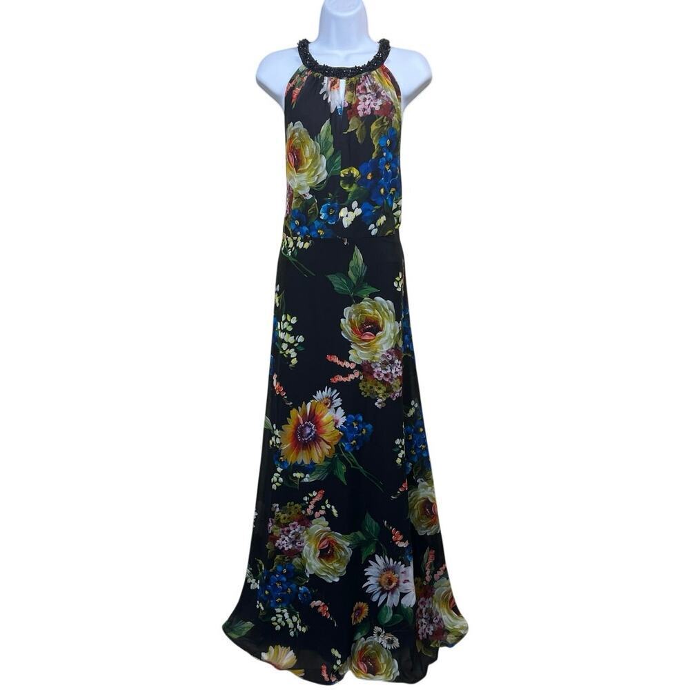 NWT Teri Jon Rickie Freeman Beaded Sleeveless Floral Maxi Dress Gown Sz 12 $760 - Picture 5 of 15